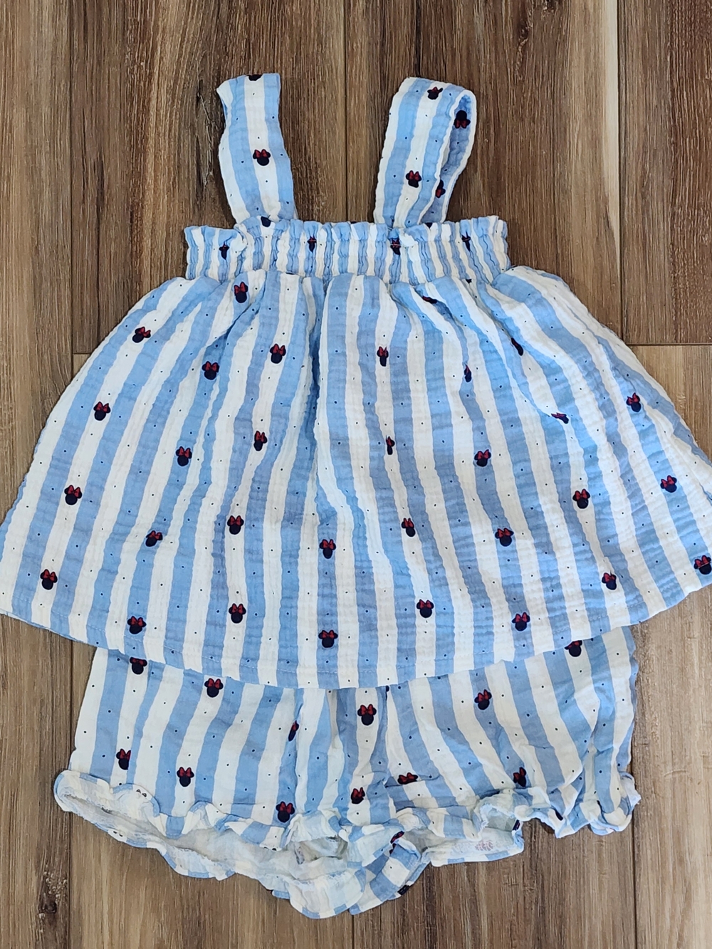 Girls Disney Minnie Mouse Blue and White Striped Sun Top & Shorts Set, 5